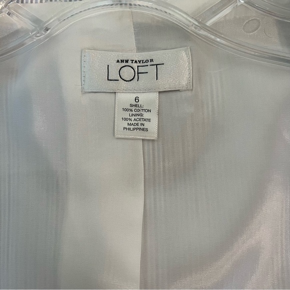 LOFT Long Sleeve Three Button Cotton Fully Lined Blazer Blue White Tan Size 6 - Picture 11 of 15